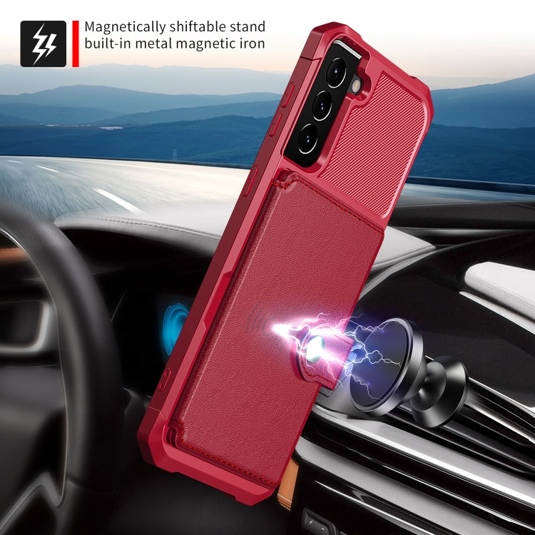 Para Samsung Galaxy S21 5G Magnético Bolsa de Tarjeta Tarjeta de cuero Caja del teléfono (rojo)