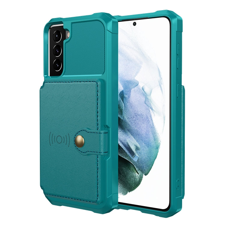Para Samsung Galaxy S21 5g Magnético Bolsa de Tarjeta Tarjeta de cuero Funda telefónica (Cian)