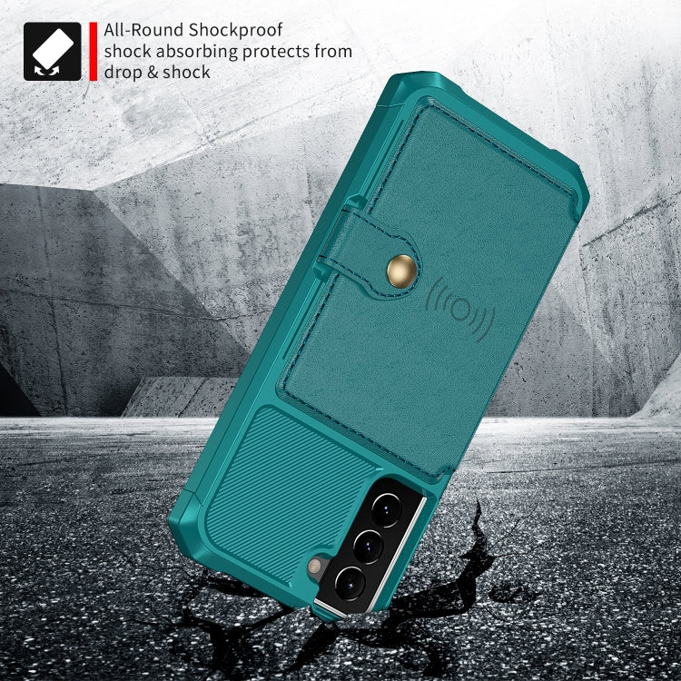 Para Samsung Galaxy S21 5g Magnético Bolsa de Tarjeta Tarjeta de cuero Funda telefónica (Cian)