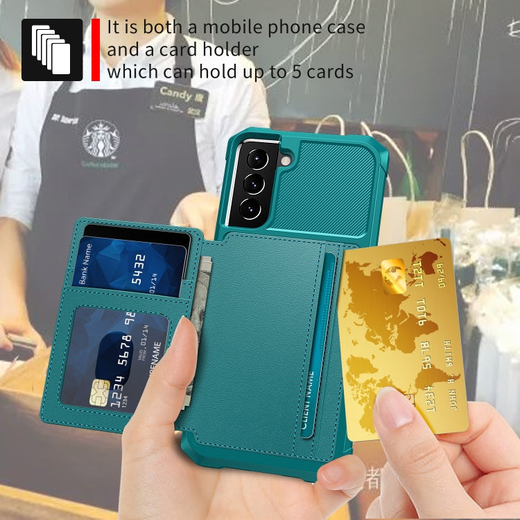 Para Samsung Galaxy S21 5g Magnético Bolsa de Tarjeta Tarjeta de cuero Funda telefónica (Cian)