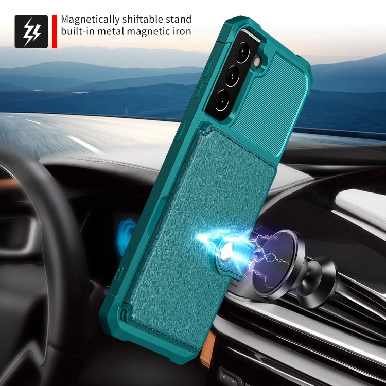 Para Samsung Galaxy S21 + 5g Magnético Bolsa de Tarjeta Tarjeta Teléfono de cuero (Cyan)