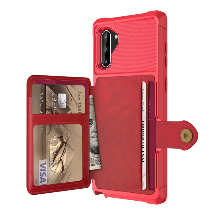 Para Samsung Galaxy Note10 Bolsa de Tarjeta Magnética Bolsa de Tarjeta Caja de Teléfono de Cuero (Rojo)