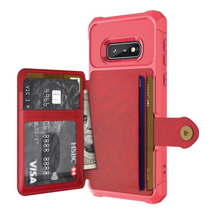 Para Samsung Galaxy S10E Bolsa de Tarjeta Magnética Magnínica Caja del teléfono de cuero (rojo)