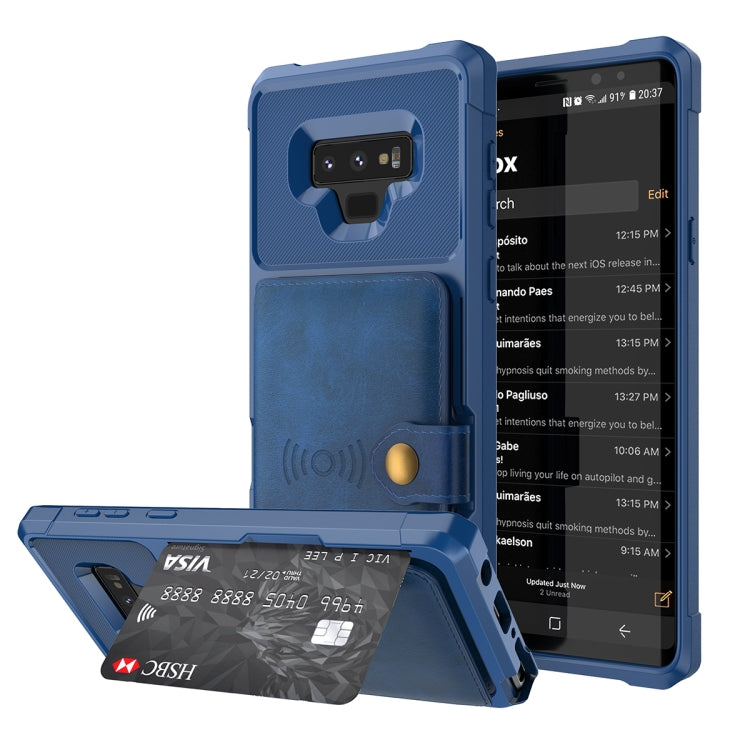 Para Samsung Galaxy Note 9 Bolsa de Tarjeta Magnética Bolsa de Tarjeta Teléfono de cuero (azul marino)