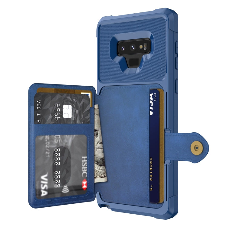 Para Samsung Galaxy Note 9 Bolsa de Tarjeta Magnética Bolsa de Tarjeta Teléfono de cuero (azul marino)