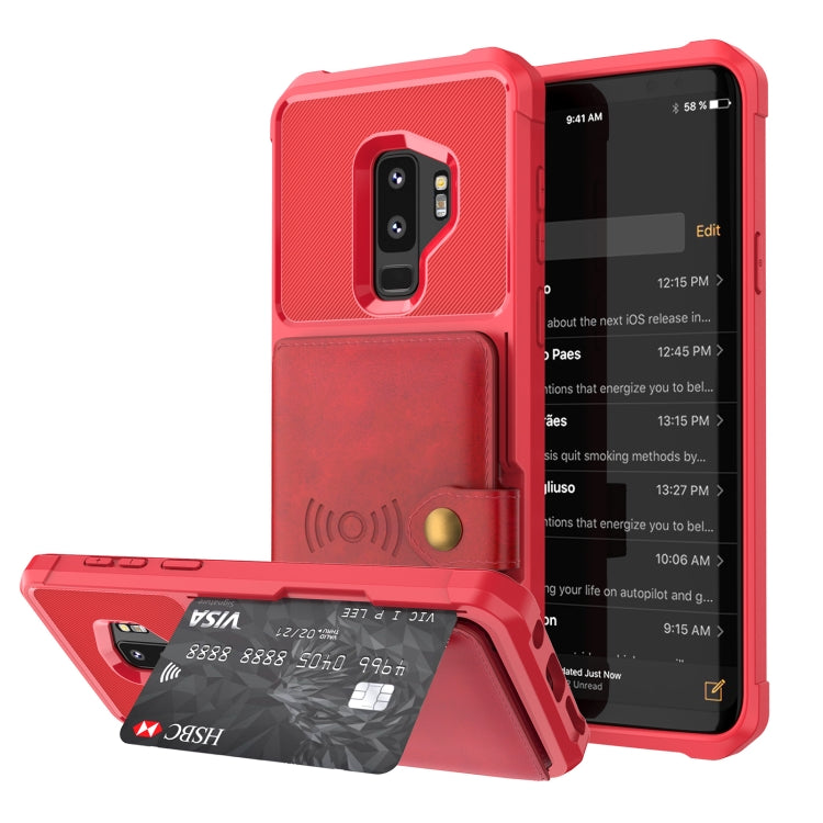 Para Samsung Galaxy S9 + Bolsa de Tarjeta Magnética Magnínica Funda telefónica de cuero (rojo)