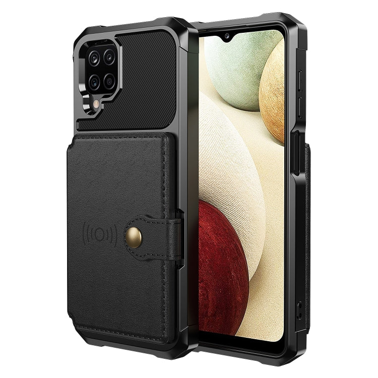 Para Samsung Galaxy A12 Bolsa de Tarjeta Magnética Magnínica Caja de cuero (Negro)