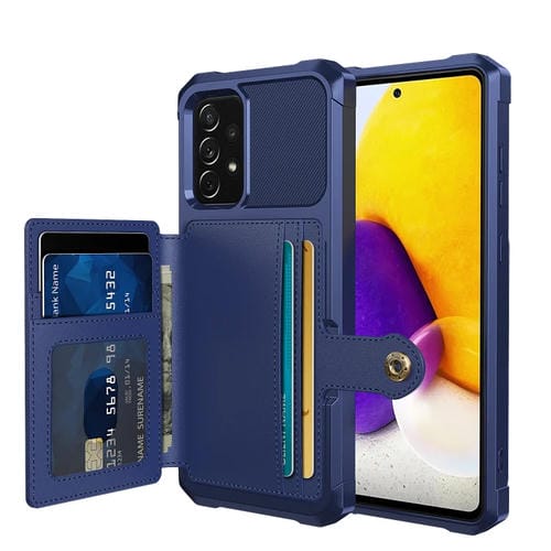 Para Samsung Galaxy A72 5G / 4G Magnético Bolsa de Tarjeta Magnínica Caja de cuero (azul marino)