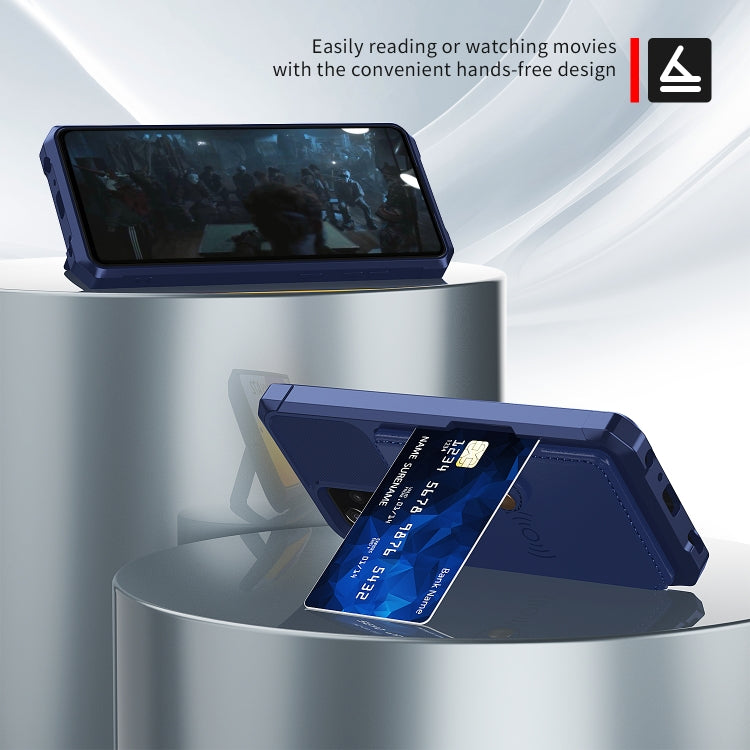 Para Samsung Galaxy A72 5G / 4G Magnético Bolsa de Tarjeta Magnínica Caja de cuero (azul marino)