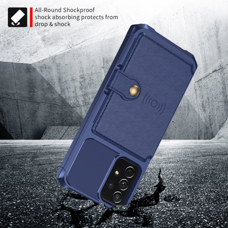 Para Samsung Galaxy A72 5G / 4G Magnético Bolsa de Tarjeta Magnínica Caja de cuero (azul marino)
