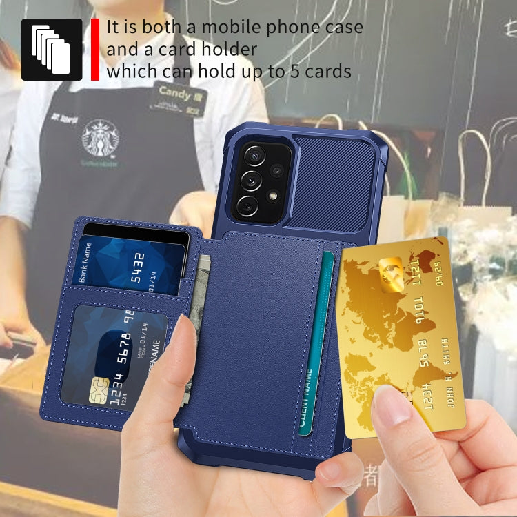 Para Samsung Galaxy A72 5G / 4G Magnético Bolsa de Tarjeta Magnínica Caja de cuero (azul marino)