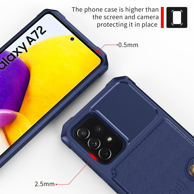 Para Samsung Galaxy A72 5G / 4G Magnético Bolsa de Tarjeta Magnínica Caja de cuero (azul marino)