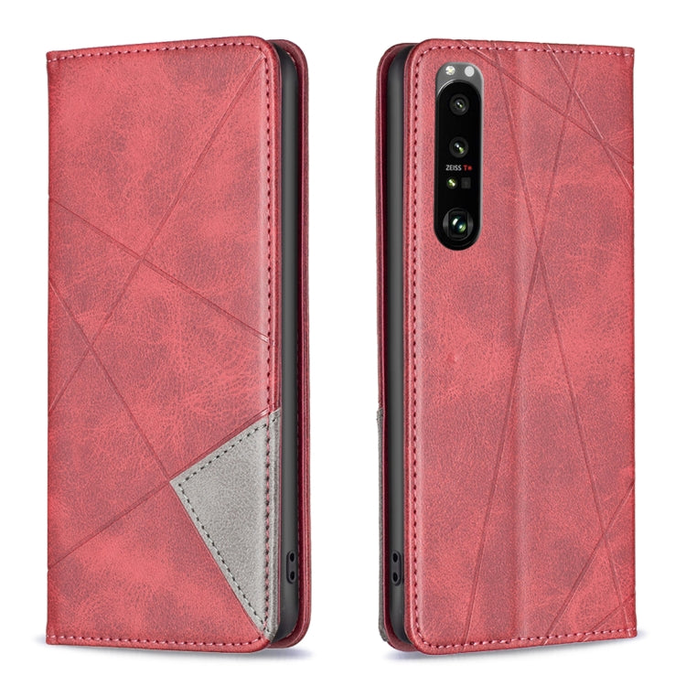 Para Sony Xperia 1 III Case de teléfono de cuero magnético invisible prismático (rojo)