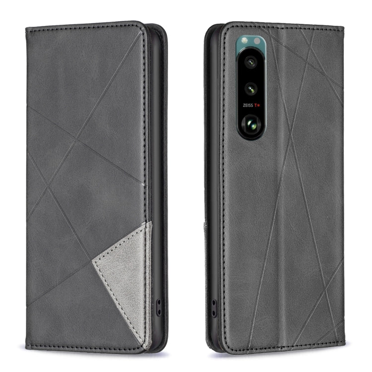 Para Sony Xperia 5 III Case de teléfono de cuero magnético invisible prismático (negro)