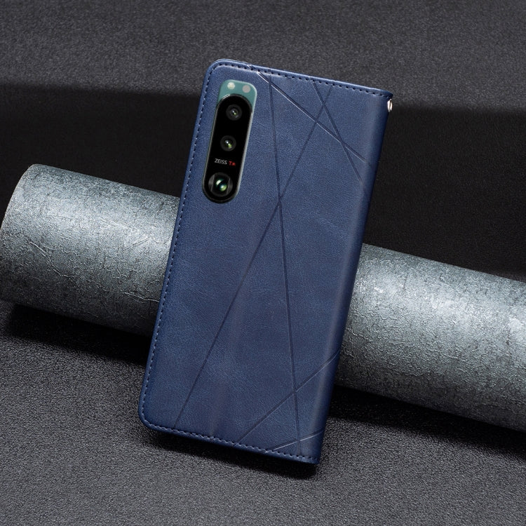 Para Sony Xperia 5 III Case de teléfono de cuero magnético invisible prismático (azul)