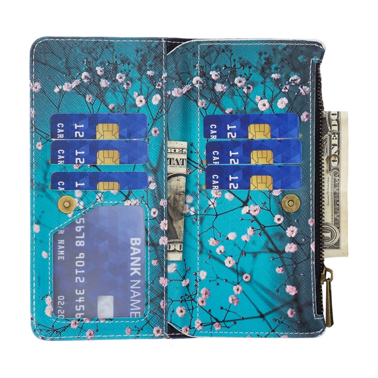 Para Sony Xperia 5 III Patrón de dibujo de color cremallera Caja de cuero de teléfono horizontal de voltaje (flor de ciruela)