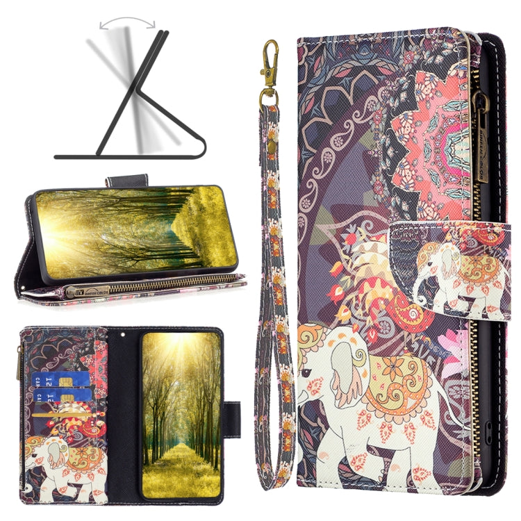 Para Sony Xperia 5 III Patrón de dibujo de color cremallera Horizontal Flip Telephone Case de cuero (elefantes de flores)