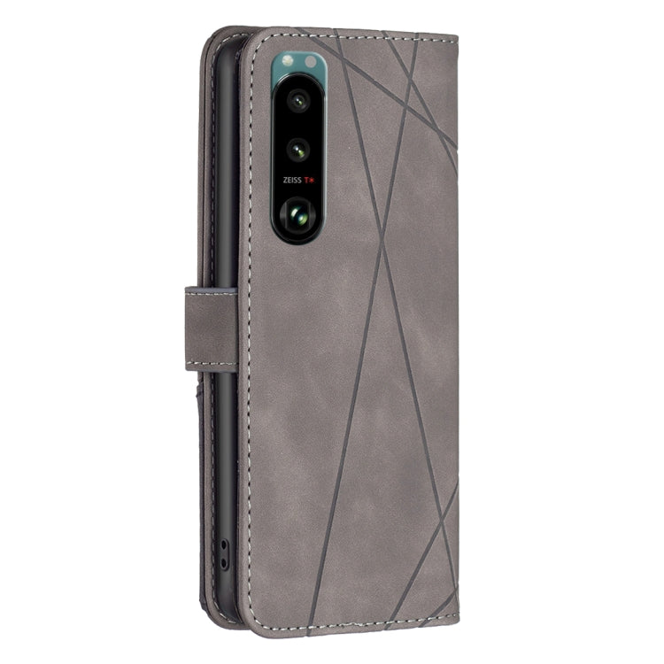 Para Sony Xperia 5 III BF05 Magnetic Buckle Rhombus Texture Case de cuero (gris)