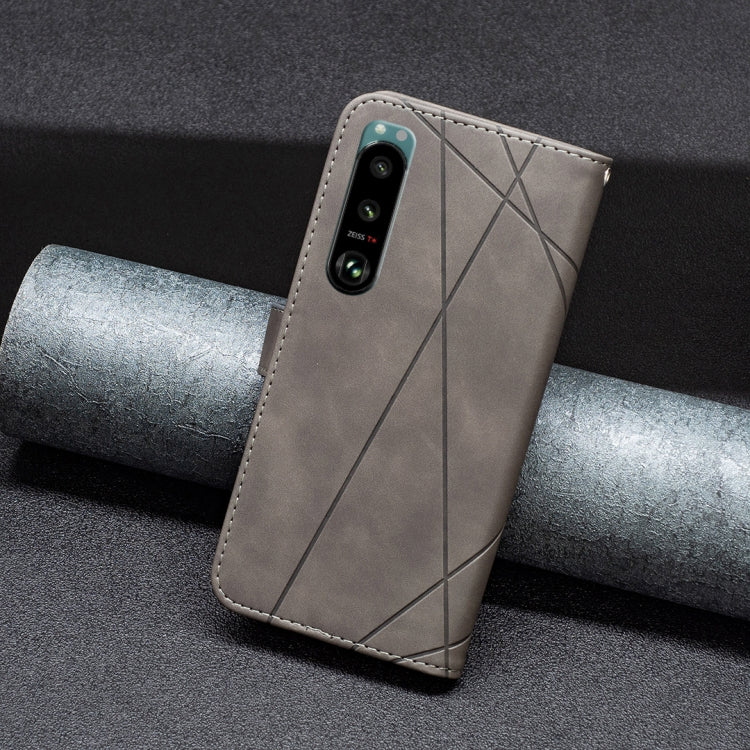 Para Sony Xperia 5 III BF05 Magnetic Buckle Rhombus Texture Case de cuero (gris)