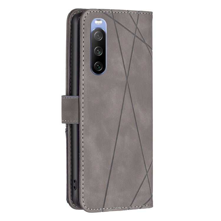 Para Sony Xperia 10 III BF05 Magnetic Buckle Rhombus Texture Case de cuero (gris)