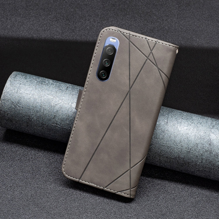 Para Sony Xperia 10 III BF05 Magnetic Buckle Rhombus Texture Case de cuero (gris)