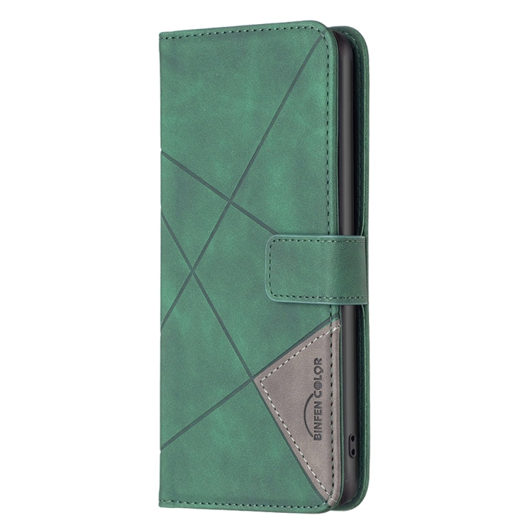 Para Sony Xperia 10 III BF05 Magnetic Buckle Rhombus Texture Case de cuero (verde)