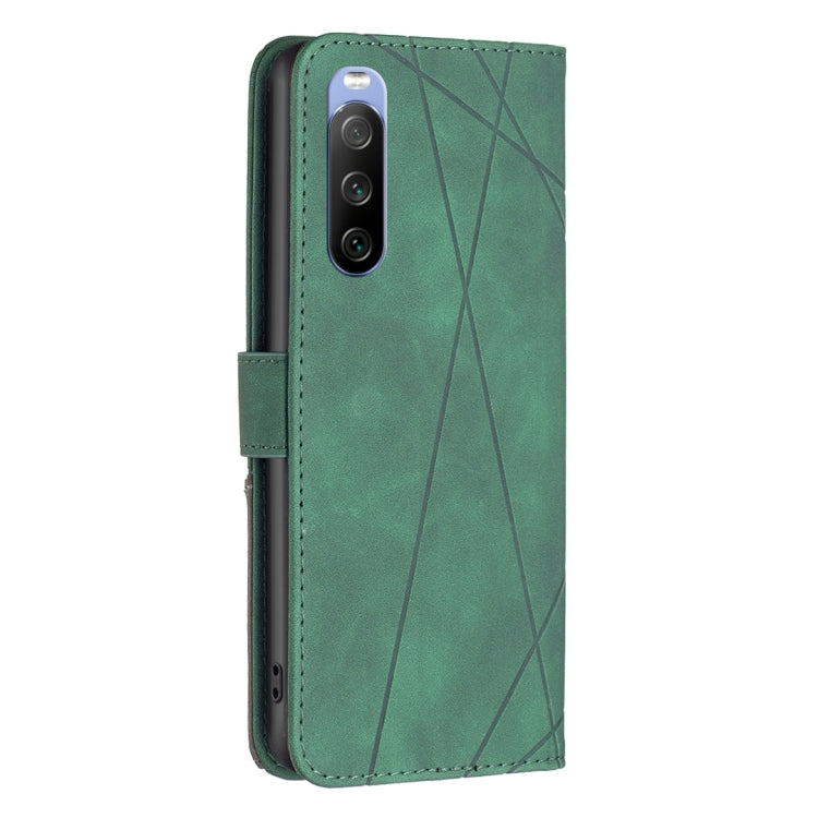 Para Sony Xperia 10 III BF05 Magnetic Buckle Rhombus Texture Case de cuero (verde)