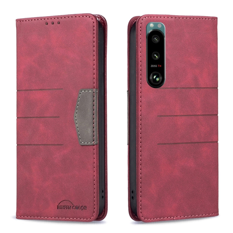 Para Sony Xperia 5 III Case de teléfono de cuero de empalme magnético (rojo)