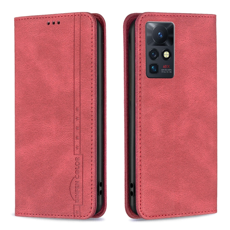 Para infinix cero x / x pro magnético rfid bloqueando la caja del teléfono antirrobo de cuero (rojo)