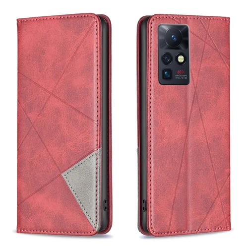 Para infinix cero x / x pro prismático funda de teléfono de cuero magnético invisible (rojo)