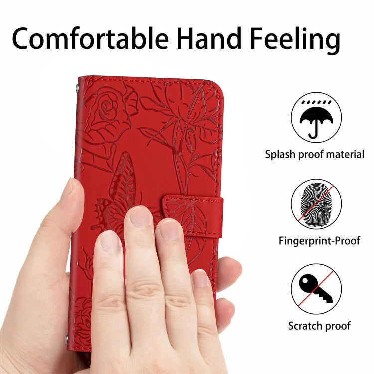 Skin Feel Butterfly Peony Factor de Cuero En Relieve para OnePlus Nord Ce2 Lite Realme 9 Pro 5G Realme V25 (Rojo)