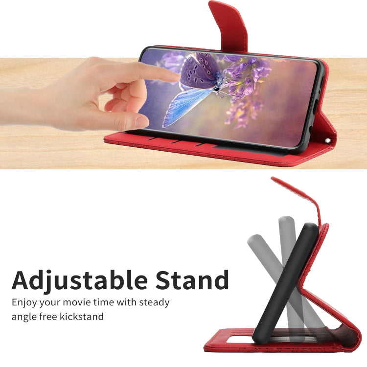 Skin Feel Butterfly Peony Factor de Cuero En Relieve para OnePlus Nord Ce2 Lite Realme 9 Pro 5G Realme V25 (Rojo)