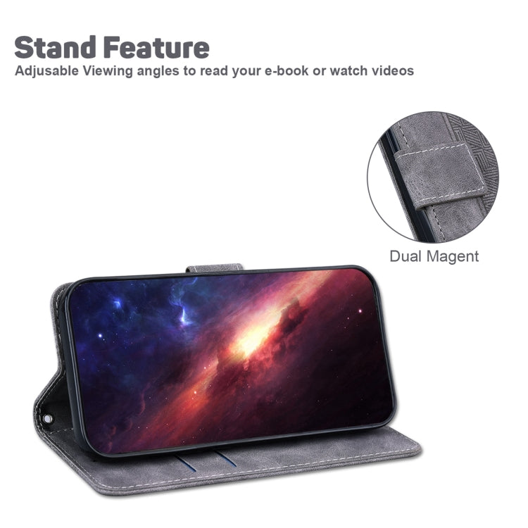 Estuche de Cuero para OnePlus 10R Ace Geometric en Relieve (Gris)