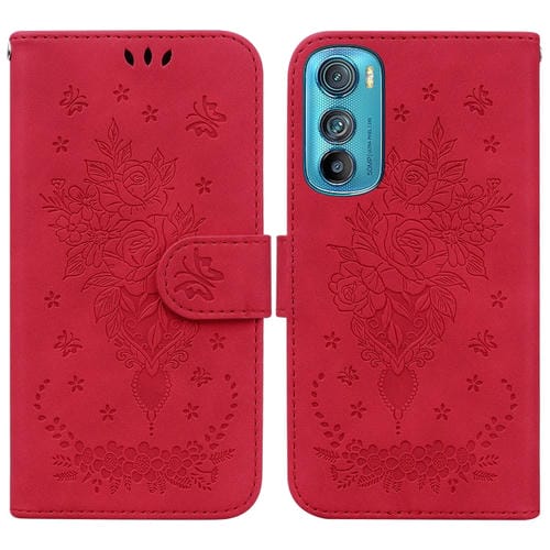 Para la caja de teléfono de cuero en relieve de Motorola Edge 30 Butterfly Rose (rojo)