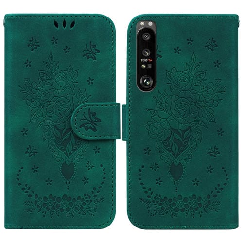 Para Sony Xperia 1 III Butterfly Rose Rossed Leather Case (verde)
