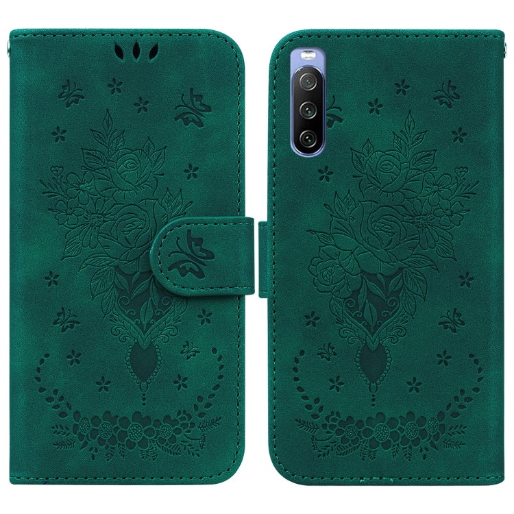 Para Sony Xperia 10 III Butterfly Rose Rossed Leather Case (verde)