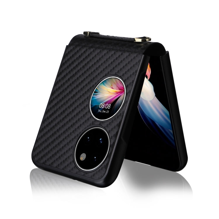Para la textura de fibra de carbono de bolsillo Huawei P50 PU + TPU TPU Case (negro)