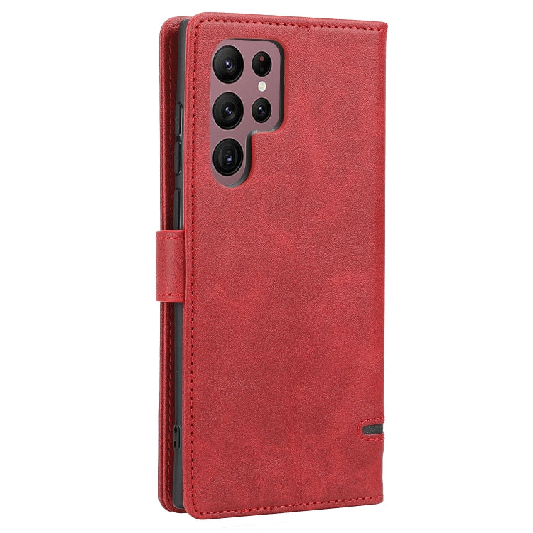 Para Samsung Galaxy S22 Ultra 5G Classic Wallet Flip Leather Case (rojo)