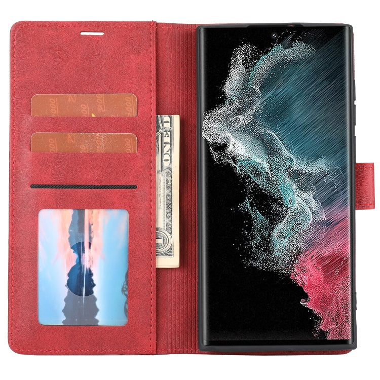 Para Samsung Galaxy S22 Ultra 5G Classic Wallet Flip Leather Case (rojo)