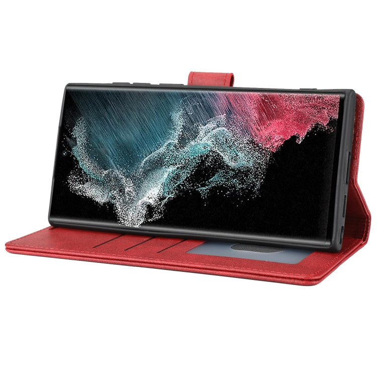 Para Samsung Galaxy S22 Ultra 5G Classic Wallet Flip Leather Case (rojo)