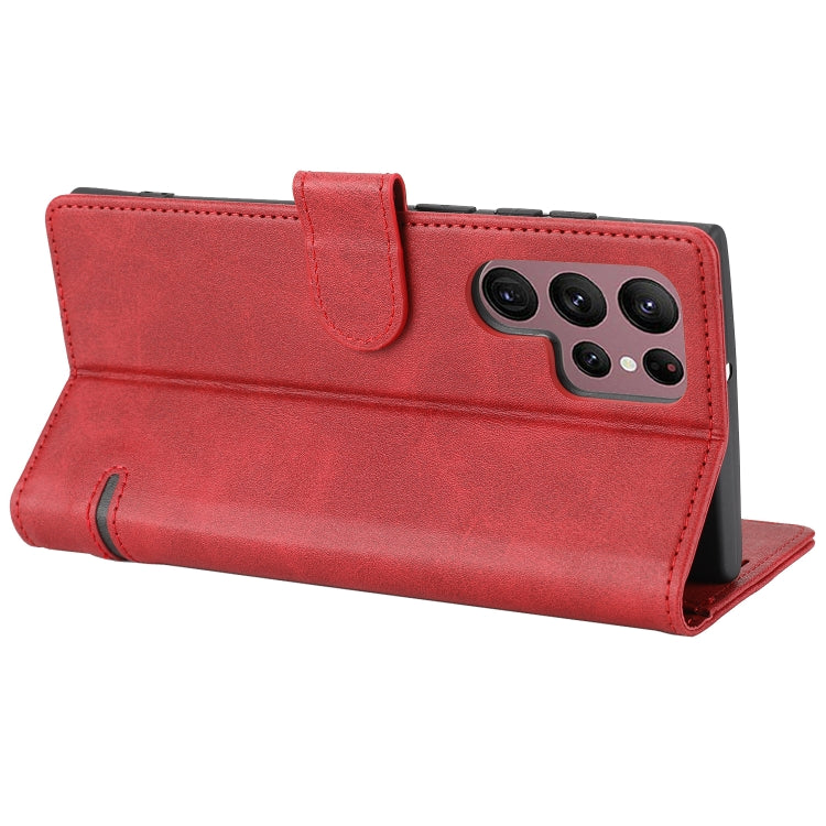 Para Samsung Galaxy S22 Ultra 5G Classic Wallet Flip Leather Case (rojo)