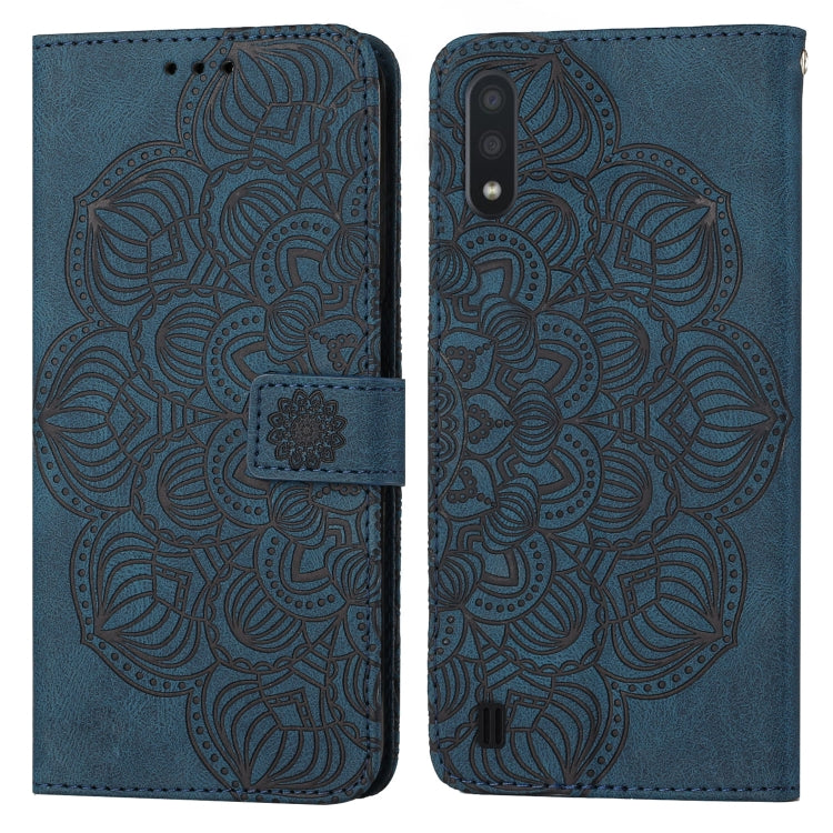 Para Samsung Galaxy A01 Mandala Flip Flip Leather Case (azul)