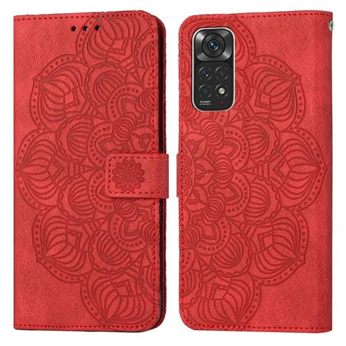 Para Xiaomi Redmi Note 11 Case de teléfono de cuero Flip en relieve de mandala internacional (rojo)