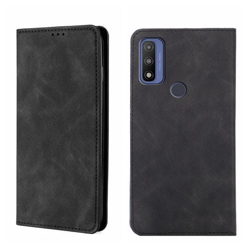 Funda para Motorola G Pure Skin Feel Magnetic Horizontal Flip de Cuero (Negro)