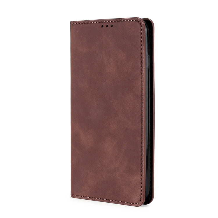 Funda Huawei Nova 8I Skin Feel Flip Horizontal Magnética de Cuero (Marrón Oscuro)