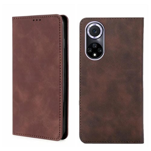Funda Huawei Nova 9 Skin Feel Magnetica Horizontal Flip de Cuero (Marrón Oscuro)