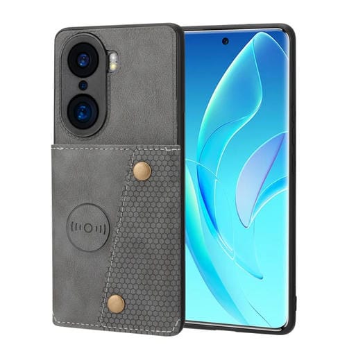 Funda para Honor 60 Pro Doble Hebilla PU + TPU Caja Magnética a Prueba de Choques (Gris)