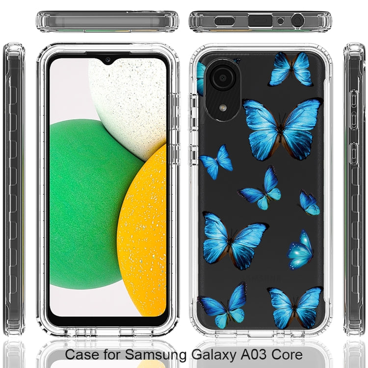 Para Samsung Galaxy A03 Core PC + TPU Estuche para teléfono pintado transparente (mariposas azules)