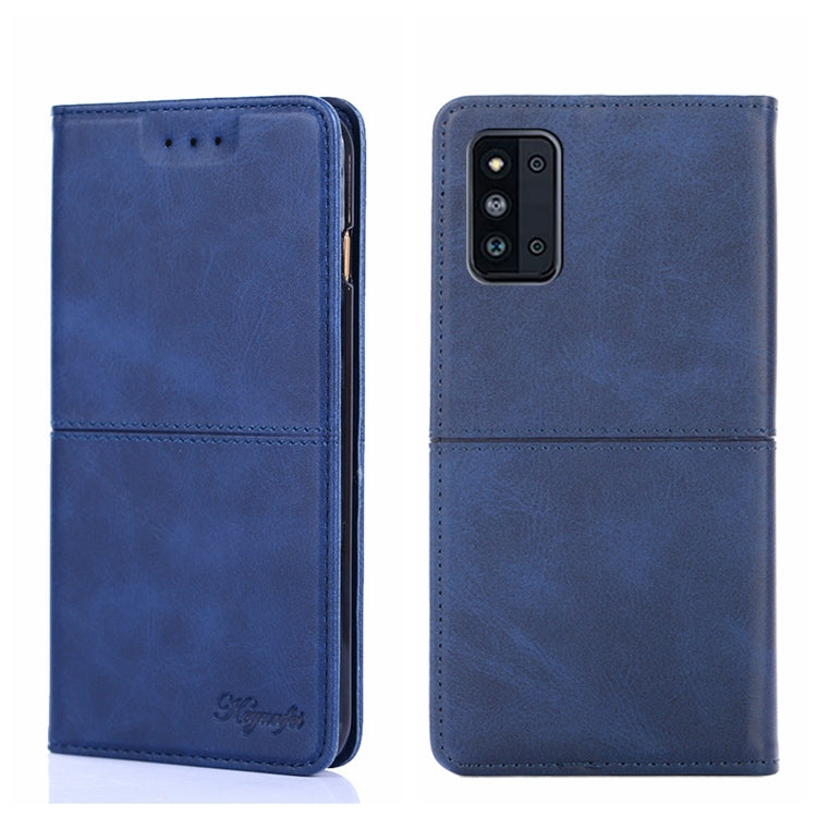 Para Samsung Galaxy F52 5G Textura de vaca Magnetic Horizontal Flip Cuero Caja (azul)