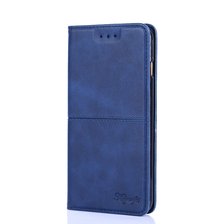 Para Samsung Galaxy F52 5G Textura de vaca Magnetic Horizontal Flip Cuero Caja (azul)
